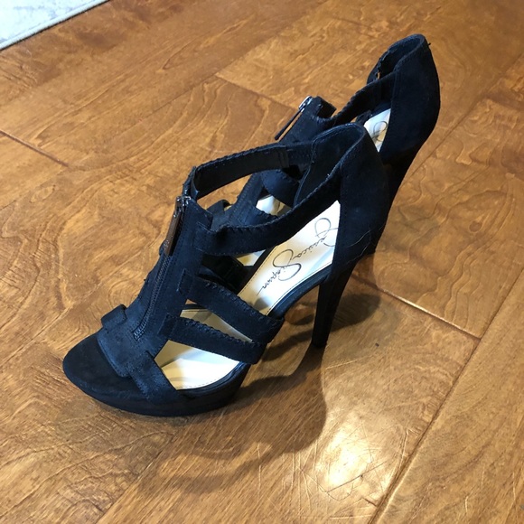 Jessica Simpson Strap Suede Heels in Black - Picture 3 of 7